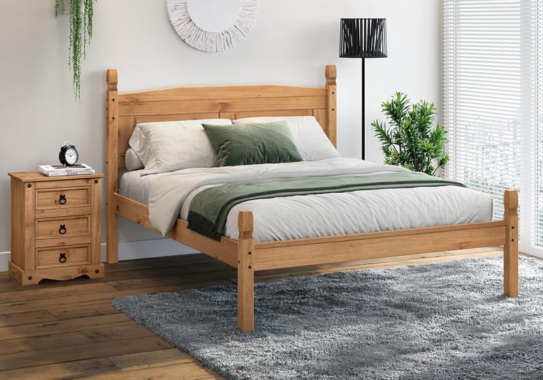 image for Double bed solid pine