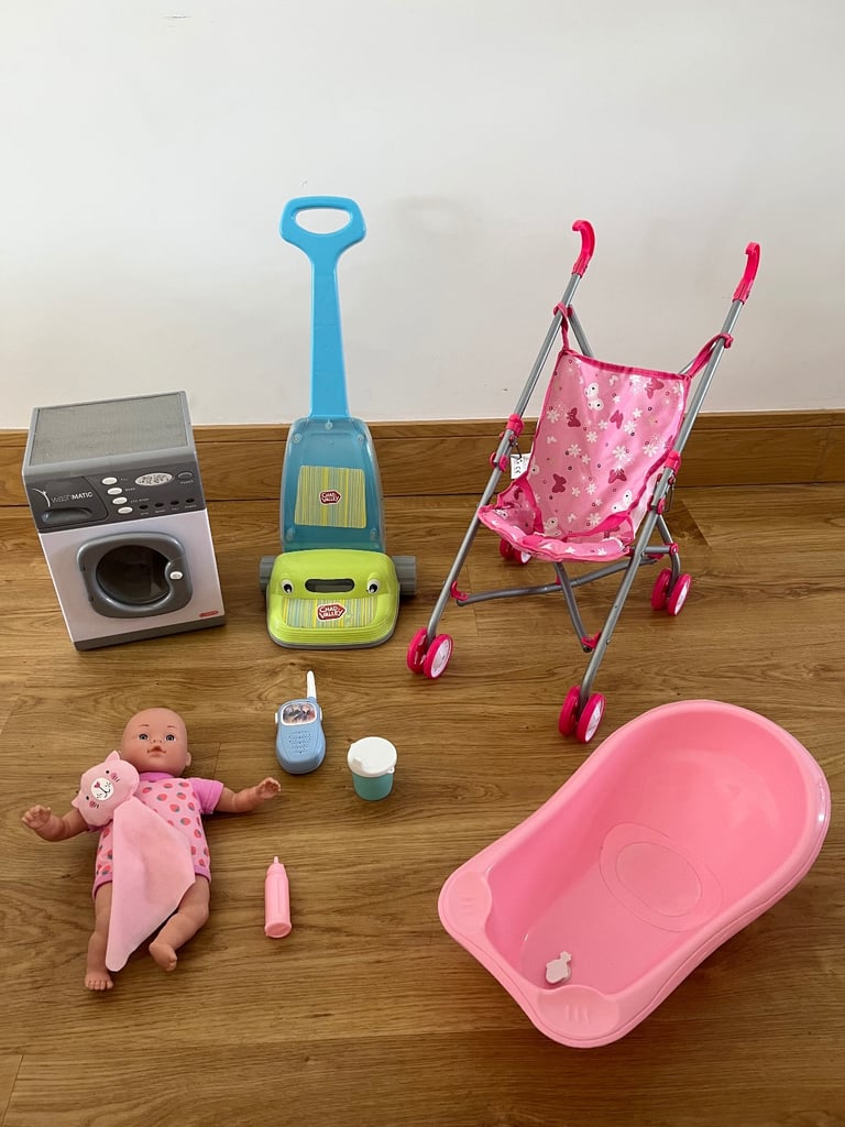 image for VERY CUTE DOLLY BUNDLE-DOLL, STROLLER, BATH, HOOVER, WASHING MACHINE & ACCESSORIES 