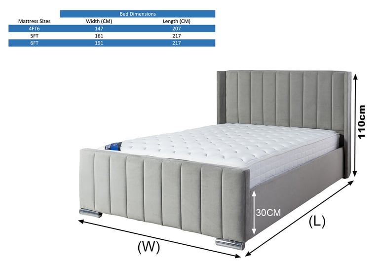 NEW OTTOMAN PANEL WING PLUSH VELVET UPHOLSTERED BED FRAME DOUBLE & KING SIZE