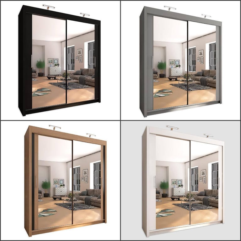 Brand New - Chicago Mirror Sliding Door Wardrobe - Grey - SAME/NEXT DAY DELIVERY