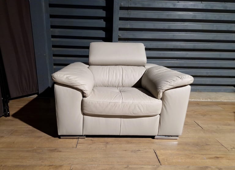 image for Hardly Used Good Quality Valencia Leather Armchair - Grey. RRP: £695