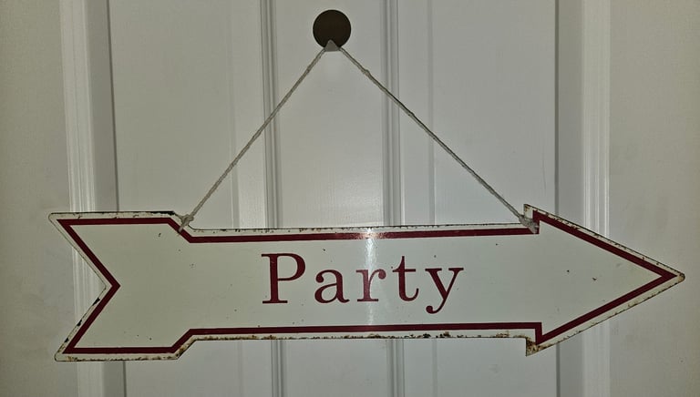 image for Vintage Double Sided Metal "Party" Directional Arrow Sign