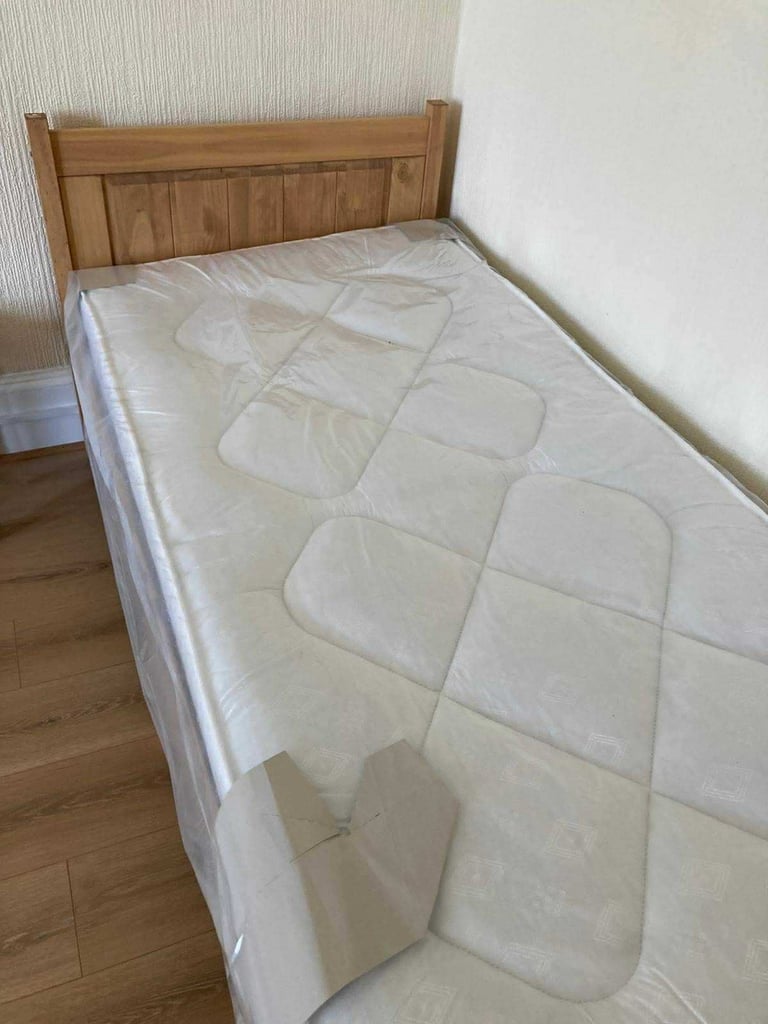 NEW Wooden Single Bed with mattress 