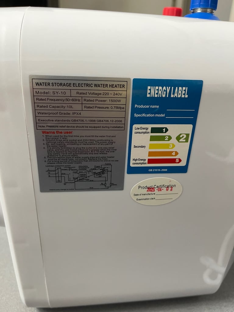 Portable Water Heater,1.5KW Electric Water Heater With 10L Water Tank, IP4X Waterproof, Under Sink