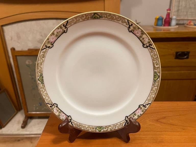 Dessert Plate(or Side)Antique, Hand Painted Nippon Moriage ware, gold beaded, Pink roses
