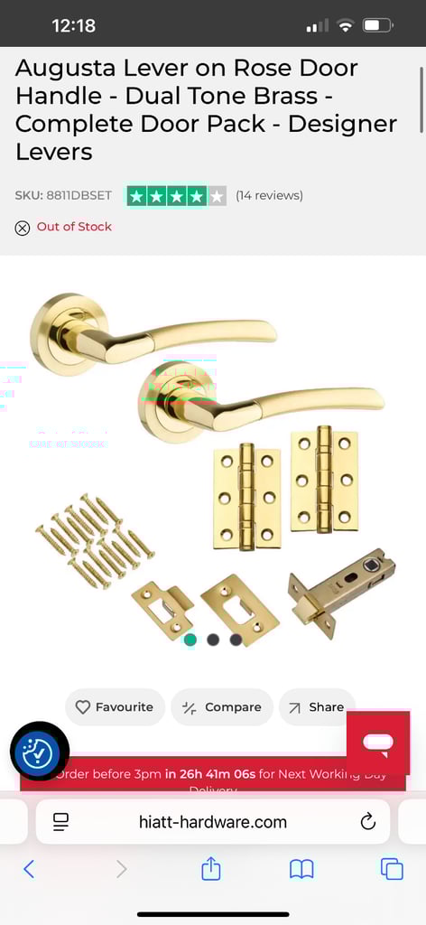 2 x HIATT HARDWARE BRASS/GOLD HANDLES 
