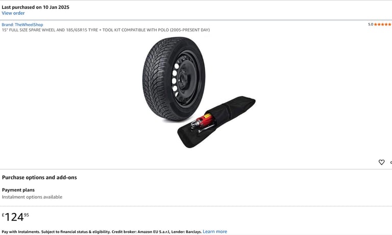 Full size spare wheel with tyre and tools for VW Polo 2005 till present day