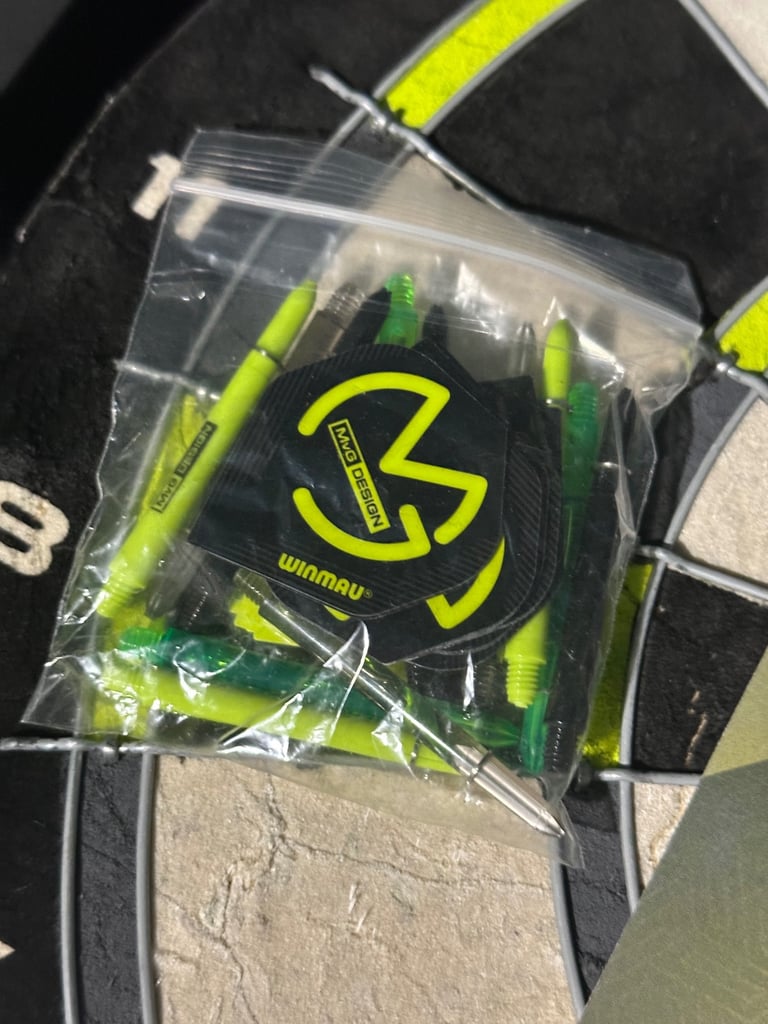 (Brand New) WINMAU Michael Van Gerwen MVG Dartboard With Cabinet, Darts and Accessories