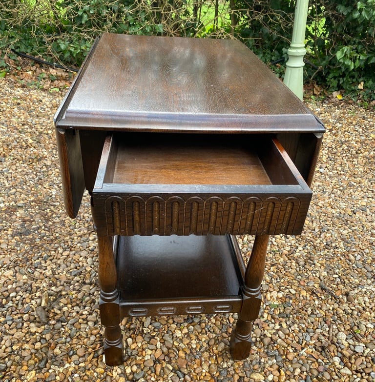 Vintage Dark Oak Small Drop Leaf Table