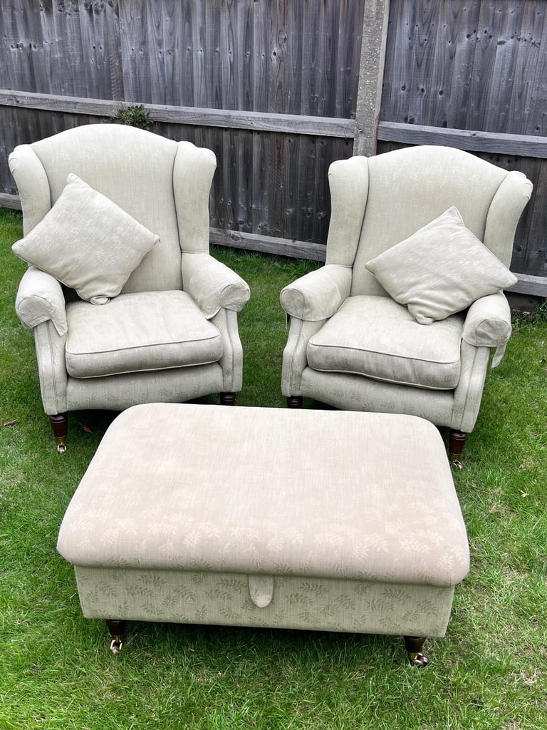 Laura Ashley 2 Seater Sofa 2 Wingback Chairs & Storage Footstool Possible Delivery 