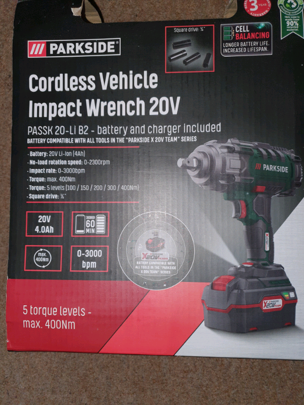PARKSIDE CORDLESS IMPACT WRENCH 2X 4AH BATTERIES. in Cliftonville