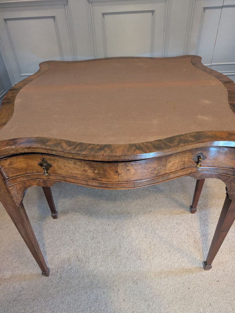 Antique Burr walnut veneer serpentine front side table