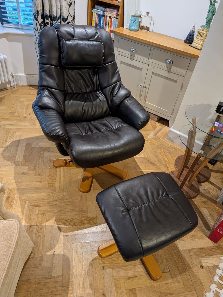 Black Reclining Armchair & Footstool