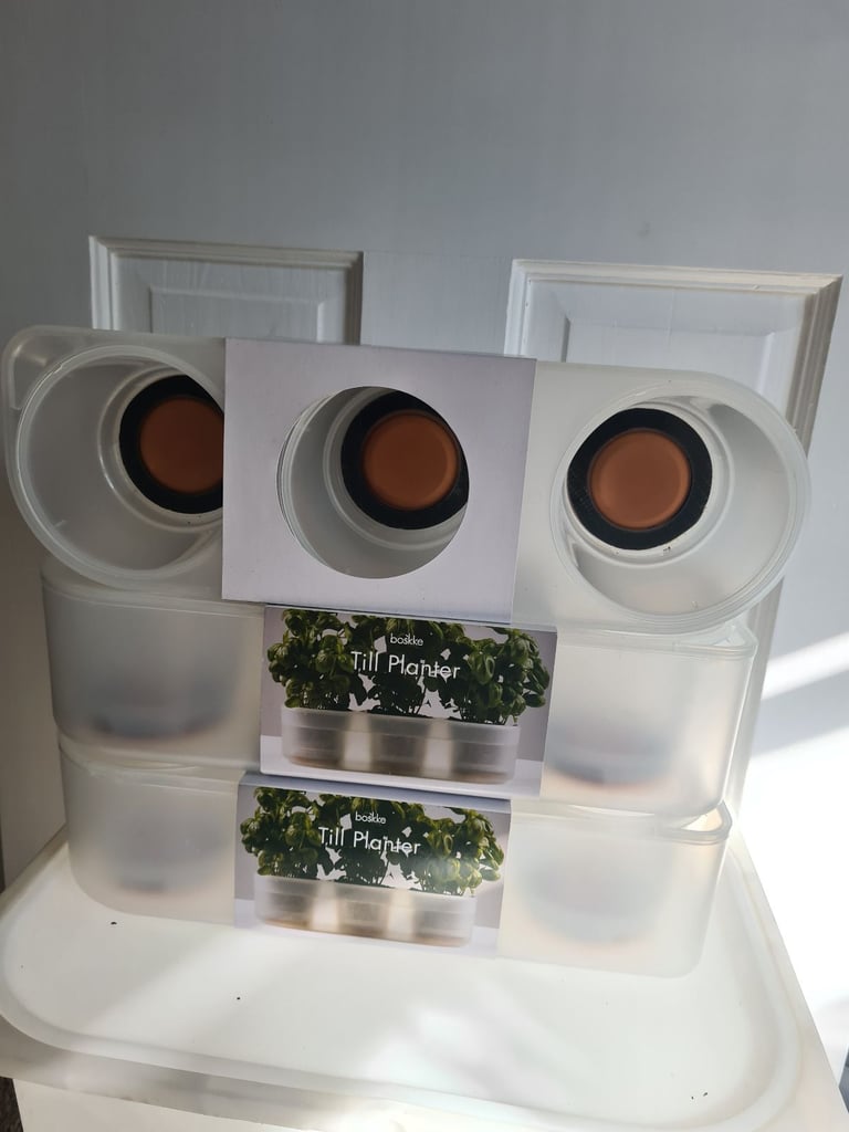 image for Triple 10.5cm row single herb plant self watering new plant pots x3