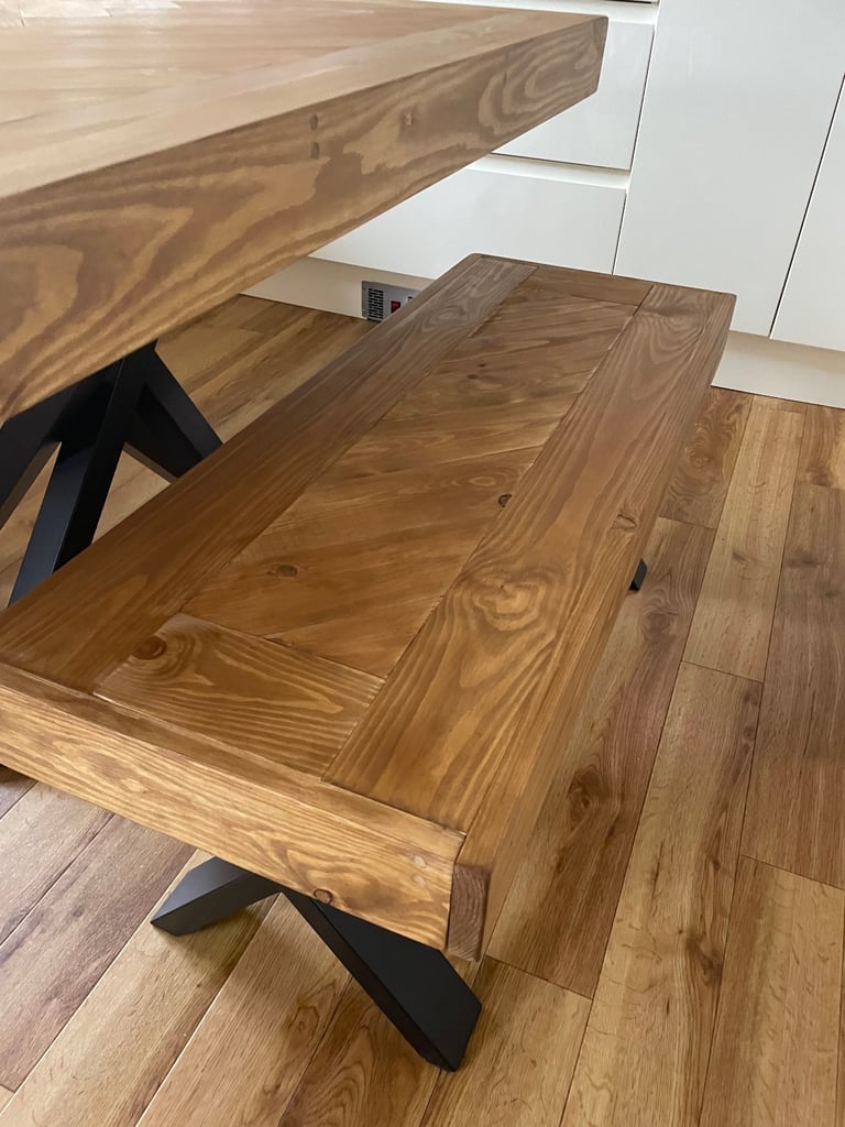 Herringbone Design Dining Table with Bench