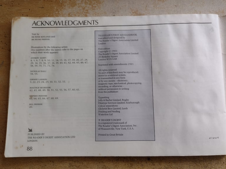 READERS DIGEST FIRST AID HANDBOOK (1986)