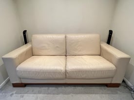 Reduced - Cream leather double sofa bed