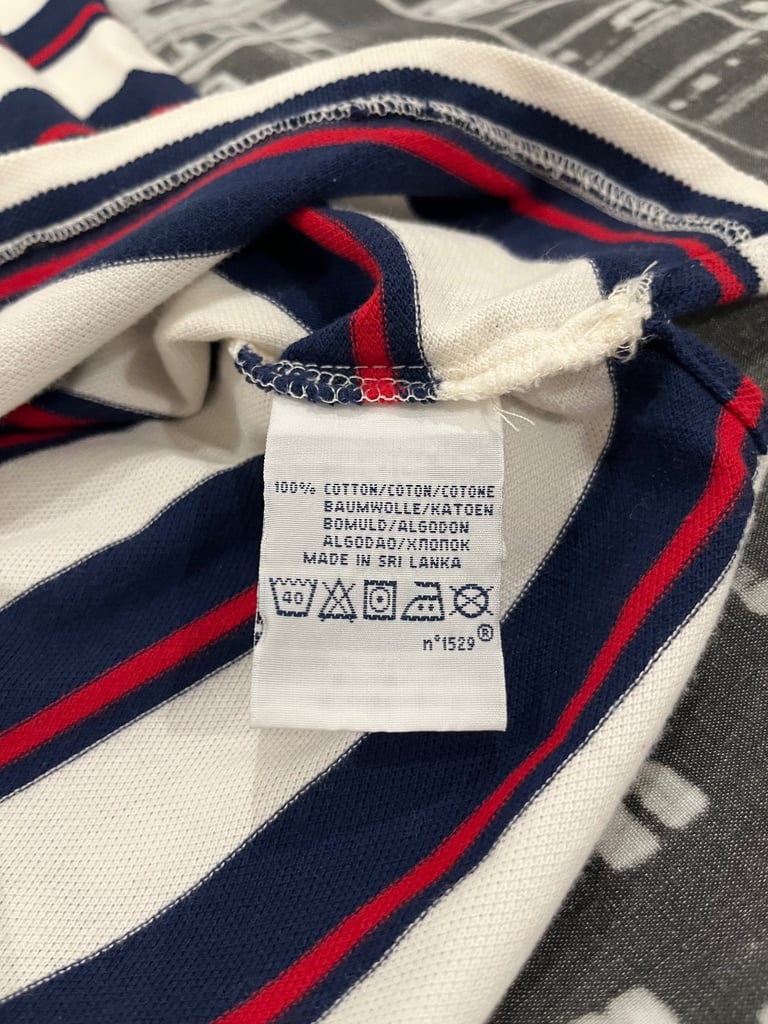 Polo Ralph Lauren Striped Polo Shirt – White with Navy & Red Stripes (Size XL)