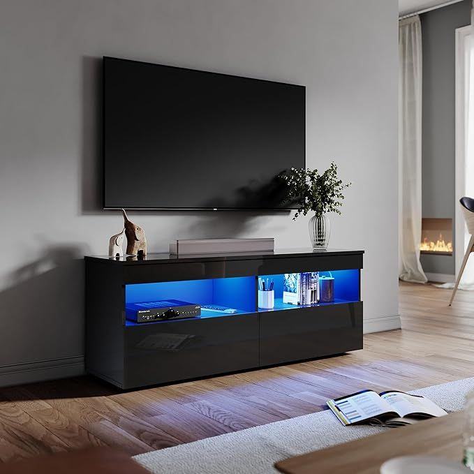 image for New Modern Furniture TV Stand Cabinet with Shelves and Drawers Black RRP £200 Our Price £115