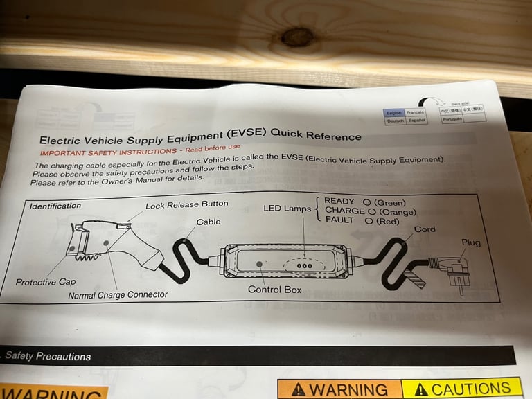 Original Nissan Leaf EV charging cable TYPE 1 UK 3 Pin Plug Home Charger.