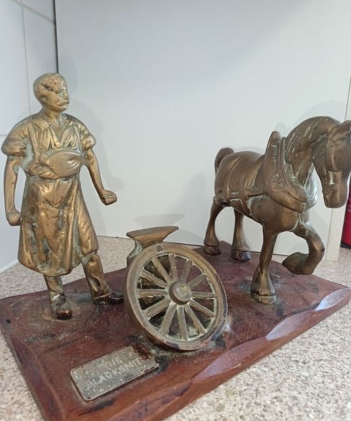 Vintage brass horse & blacksmith figurine set