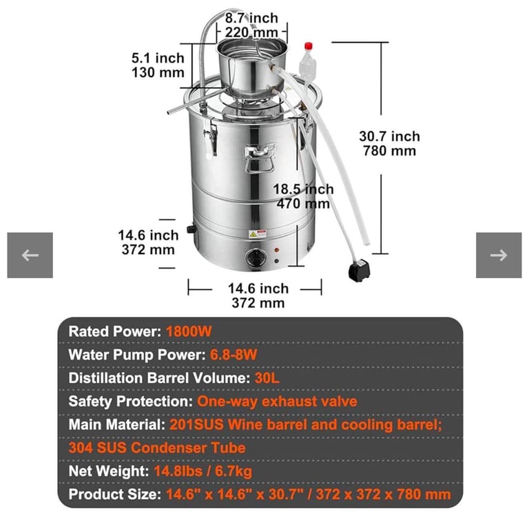 VEVOR Electric Alcohol Still 9Gal/13Gal, Distillery Kit W/Pump & Thermometer Multiple Uses. £70