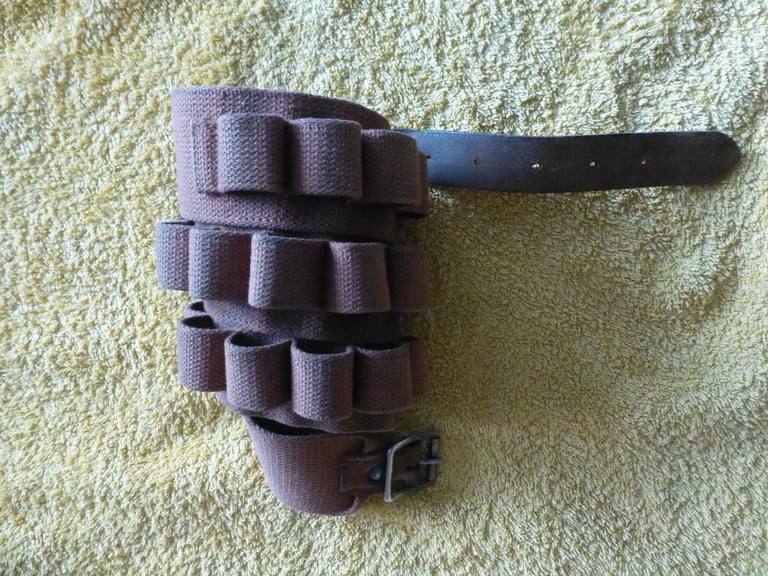  Brady Vintage Brown Leather And Canvas Shotgun 25 Cartridge Ammo Belt 
