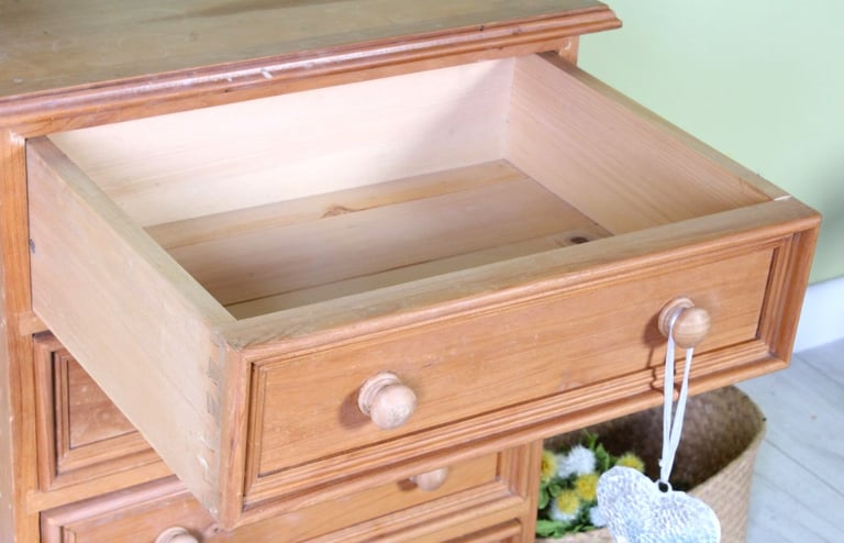 Delivery Options - Quality Made Pine Dressing Table Waxed 4 Drawers Turned Legs