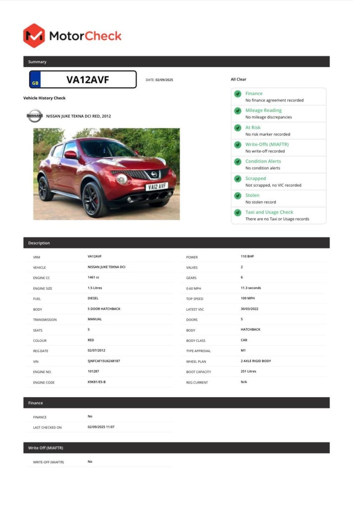 2012 NISSAN JUKE TEKNA 1.5 dCi FULL SERVICE HISTORY 2 KEYS LONG MOT
