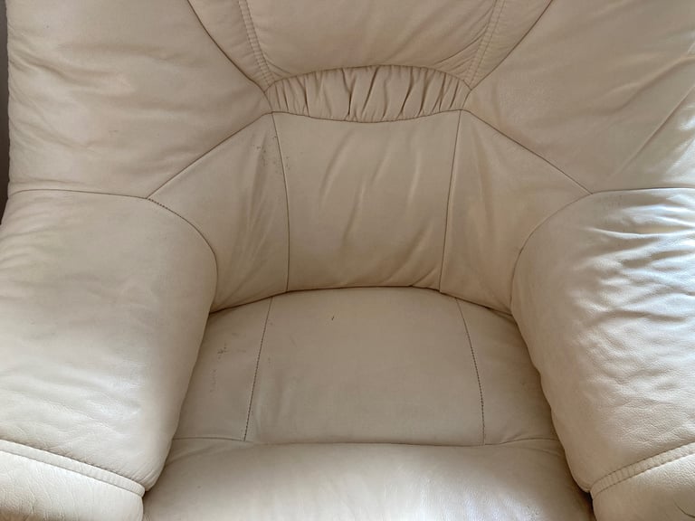 Cream Leather 2 Seater Sofa & Chair