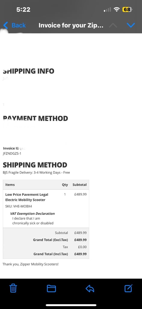 2023 Zipper foldable Mobility Scooter 