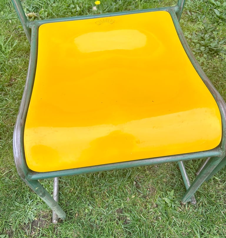 Yellow stacking vintage chairs antique dining kitchen industrial restaurant retro seating cafe