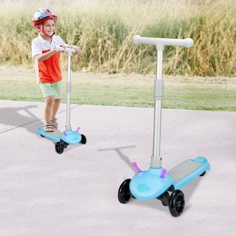 Bug Q5 Electric Kids E Scooter 3 Wheel Ride On Adjustable Foldable Handle Blue Clearance