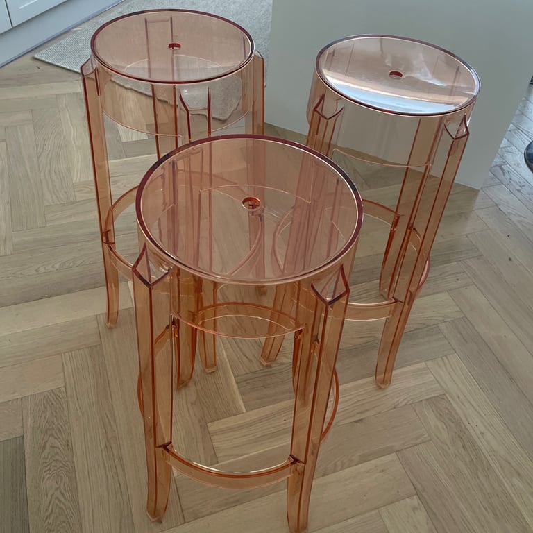 image for Kartell Perspex orange bar stools set of 3 