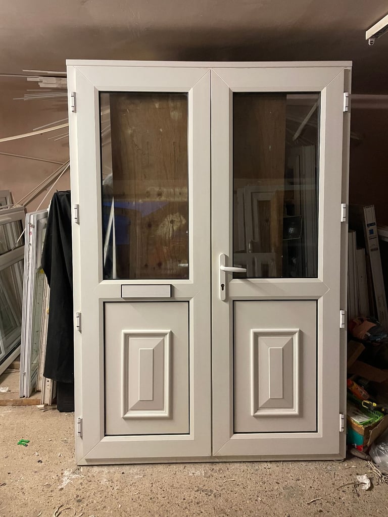 image for UPVC DOOR 202 x 140 cm - UPVC DOUBLE GLAZED FRENCH DOORS - CLEAR TOUGHENED GLASS (REF: DX191)