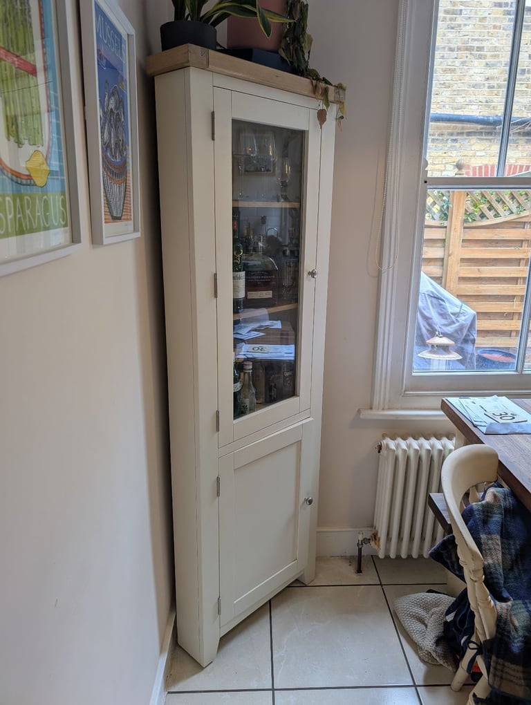Corner cupboard (drinks cabinet), wood, cream colour