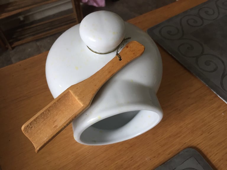 TWO SALT PIGS ONE LARGE AND ONE WITH A WOODEN SPOON £3 EACH