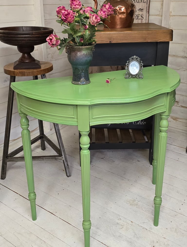 Vintage Half Moon Console Table With Secret Drawer
