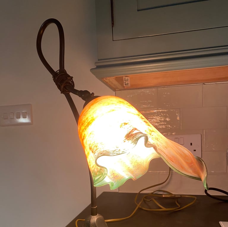 Stunning original Art Nouveau Table lamp with handmade glass shade in