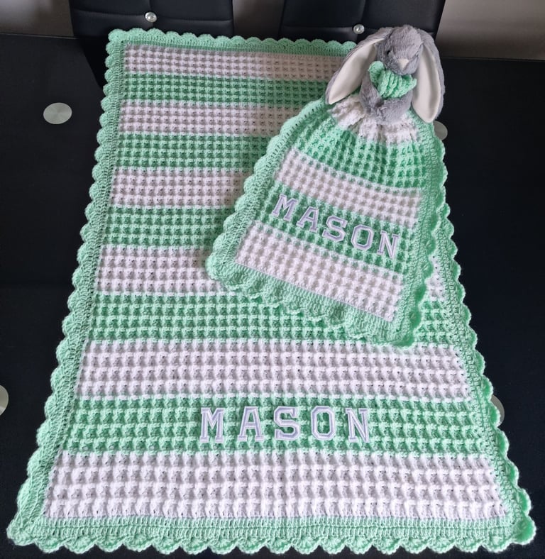 Crochet Baby Blanket, Personalised, Boys and Girls colours available