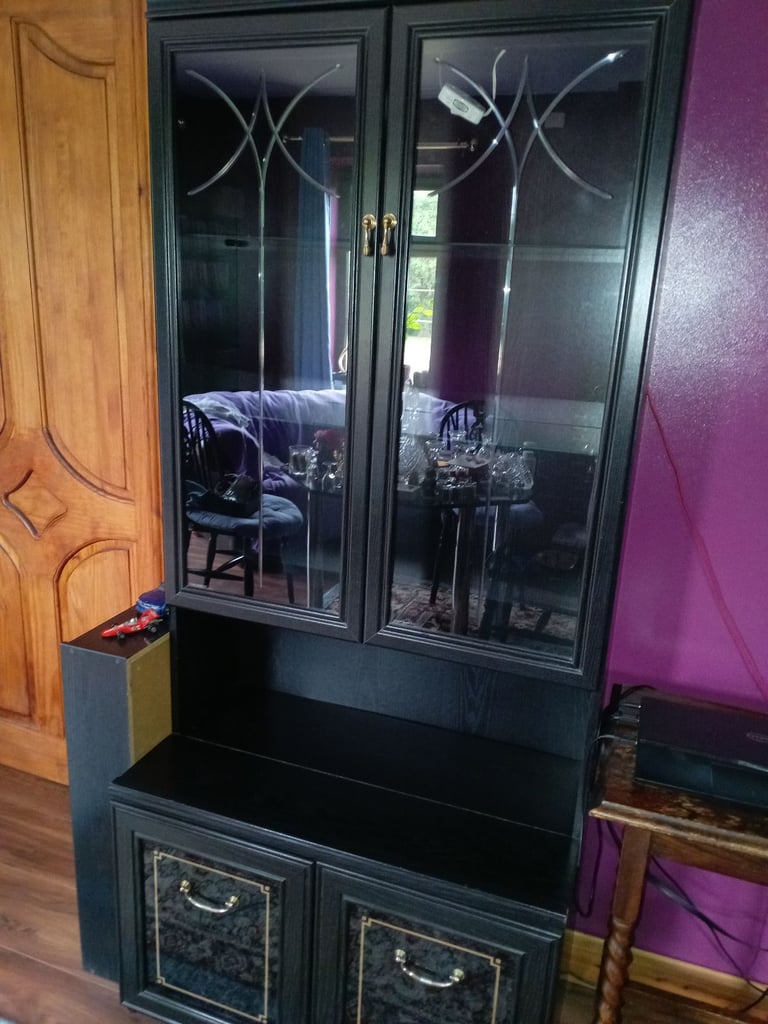 image for Black display unit with glass doors and 2 door cabinet