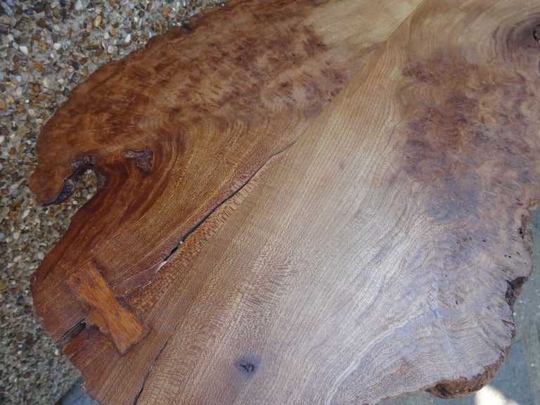 LIVE EDGE TABLE ~ SLAB OF BURR WALNUT ON A DOUBLE TRIPOD BASE ~ 