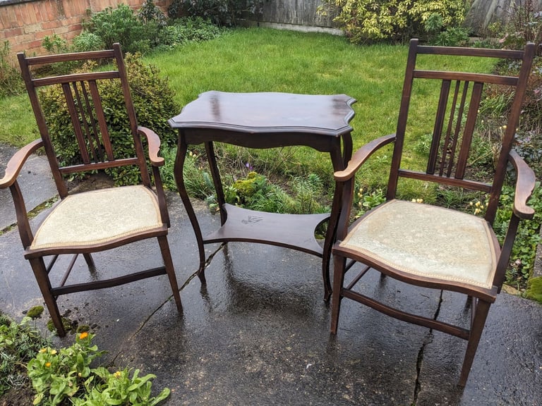 Vintage Pair of Chairs and side table possibly Edwardian?