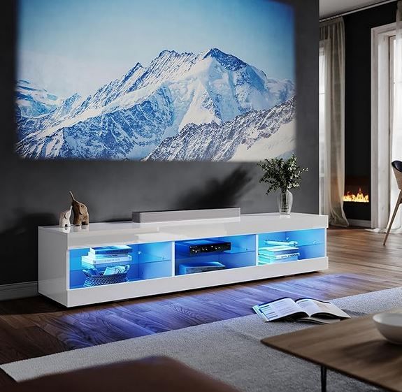image for ELEGANT Modern White TV Unit Gloss White TV Stand with LED Lights 