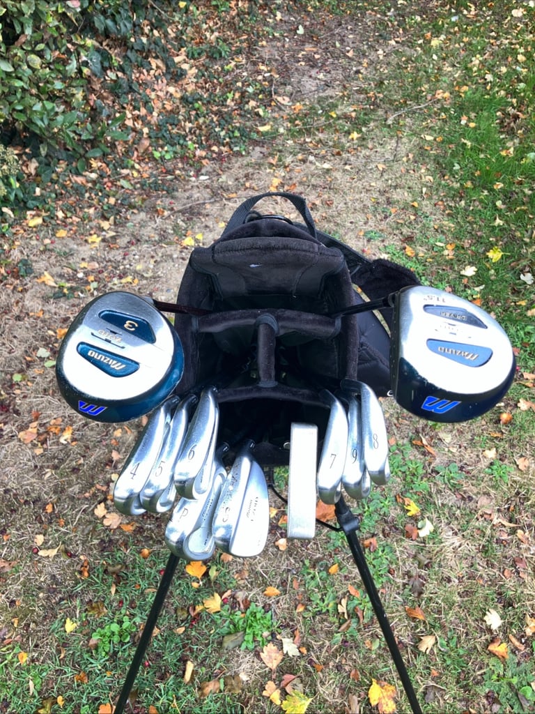 Men’s Golf Clubs Mizuno Driver 3 Wood 4-9 Irons Sw Pw Putter Nike Stand Bag 