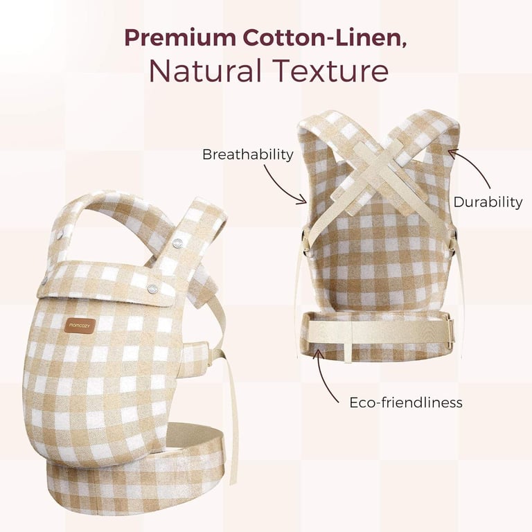 Momcozy Baby Carrier, natural linen checkerboard