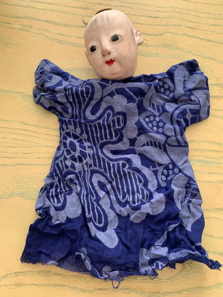 Vintage Pair of Japanese Hand Puppets Hand Painted Antique Originals