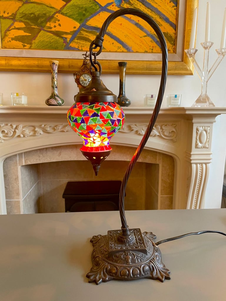 image for I can deliver - Excellent condition Turkish/Moroccan Mosaic Glass Swan Neck Table Lamp