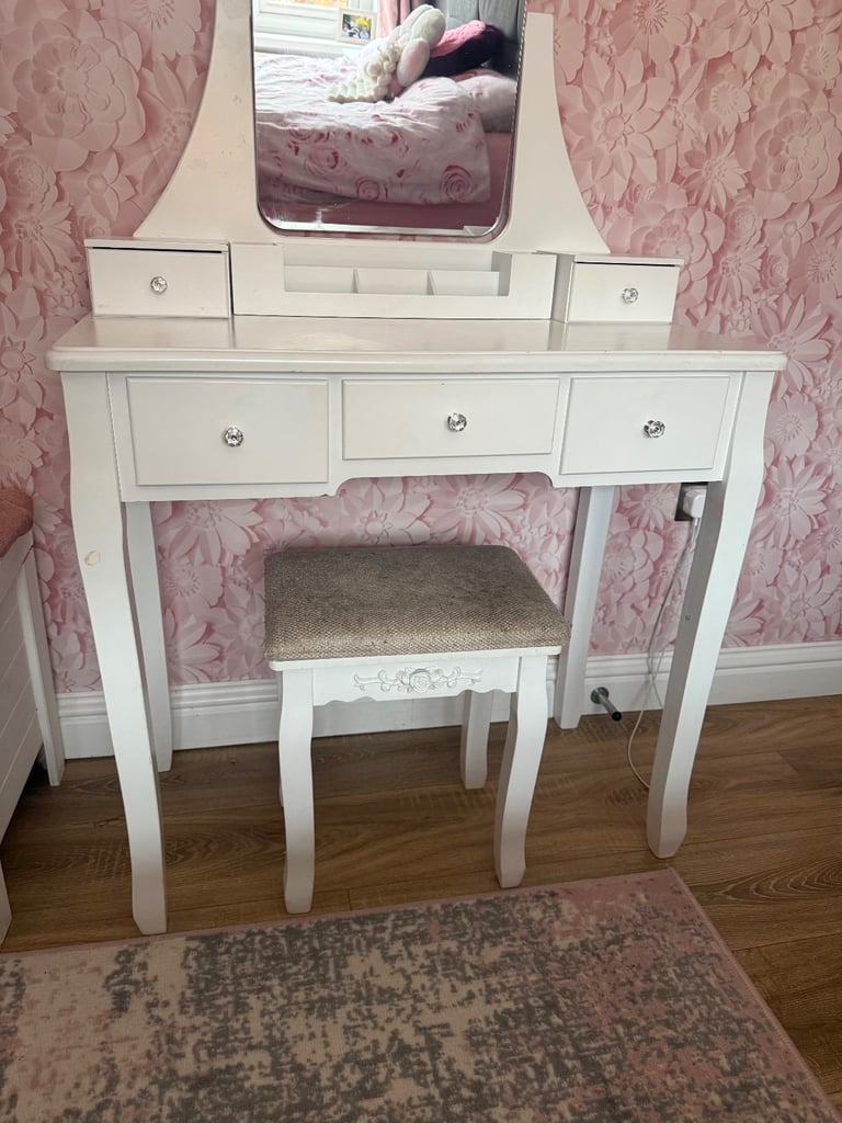 White vanity dressing table with Large Frameless Mirror