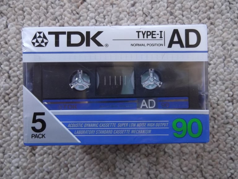 New/sealed TDK AD Superferric audiocassettes - pack of 5 TDK AD 90 from 1986 - 90-minute Type I